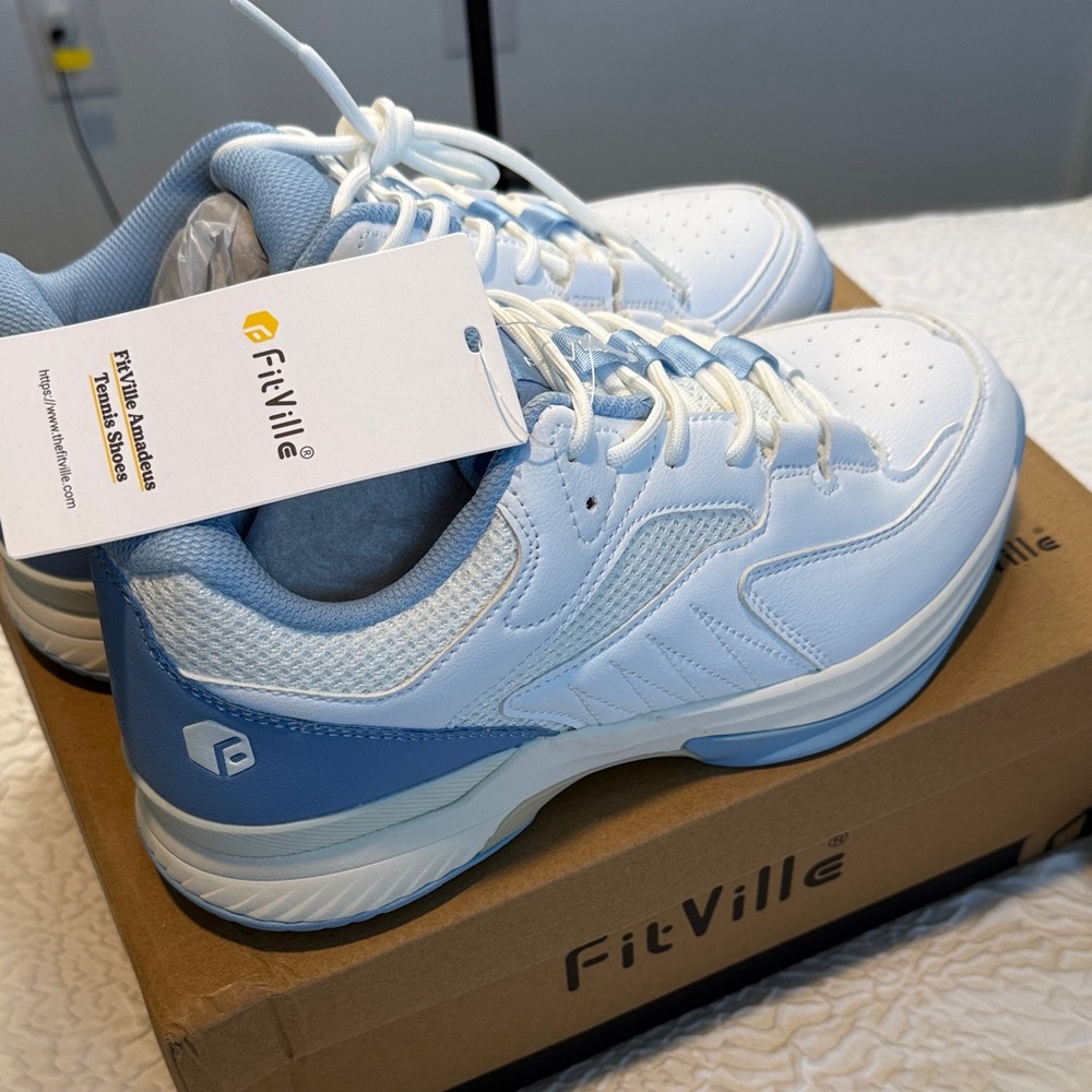 FitVille Women's Light Blue and White Athletic Shoes